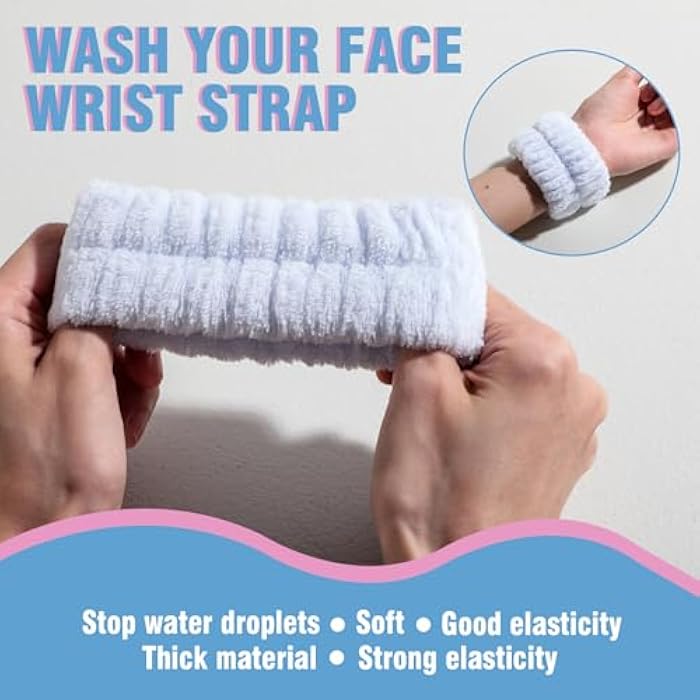 oneleaf Spa Facial Headband Sponge Makeup Headband Girls Washing Face Skincare Padded Soft Microfiber Spa Wrist Washband Ladies Spa Hair Wraps Headbands for Shower Makeup Bath-Blue&Pink - Image 4